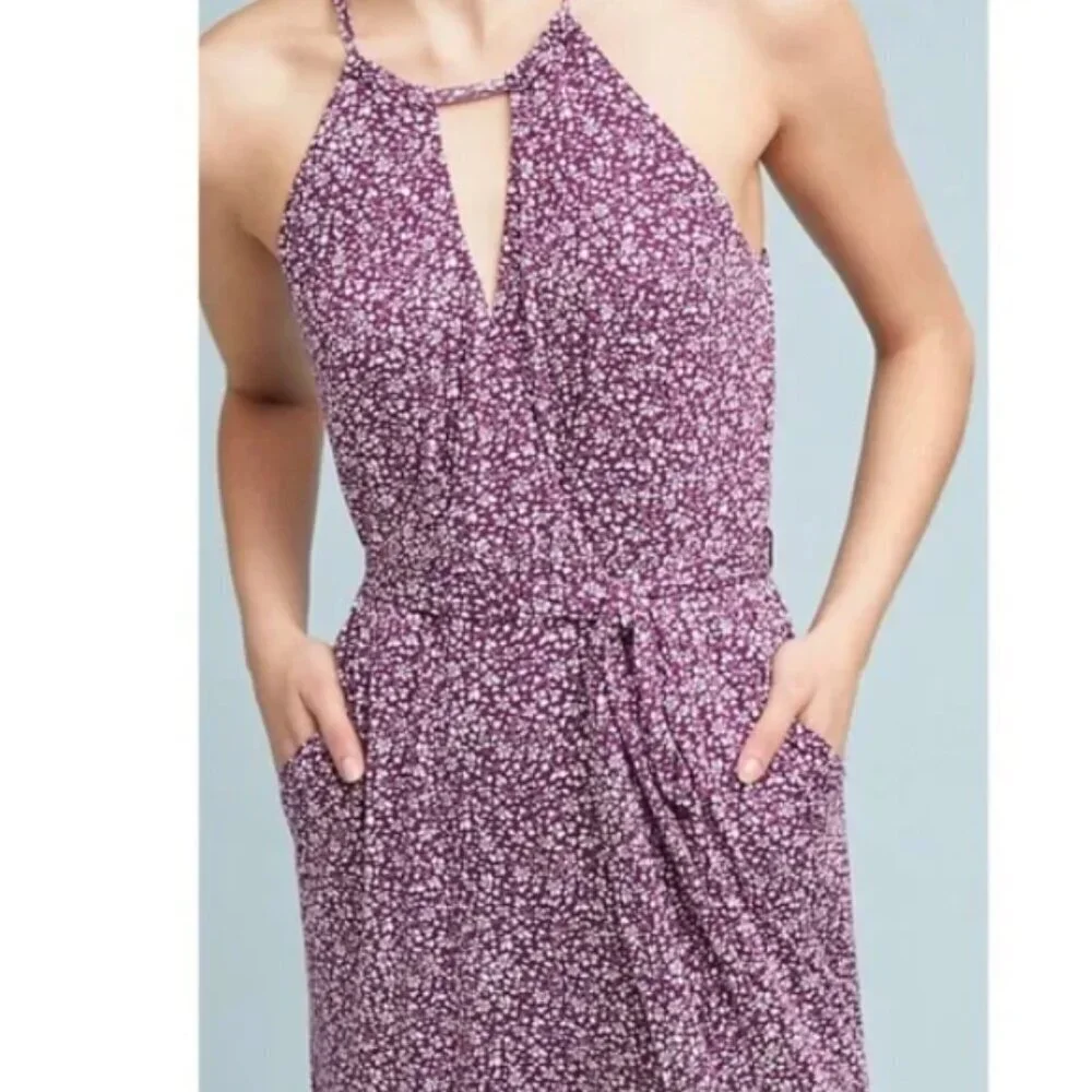 Maeve Anthropologie Claremont Halter Floral Women's Jumpsuit Wide Leg Medium